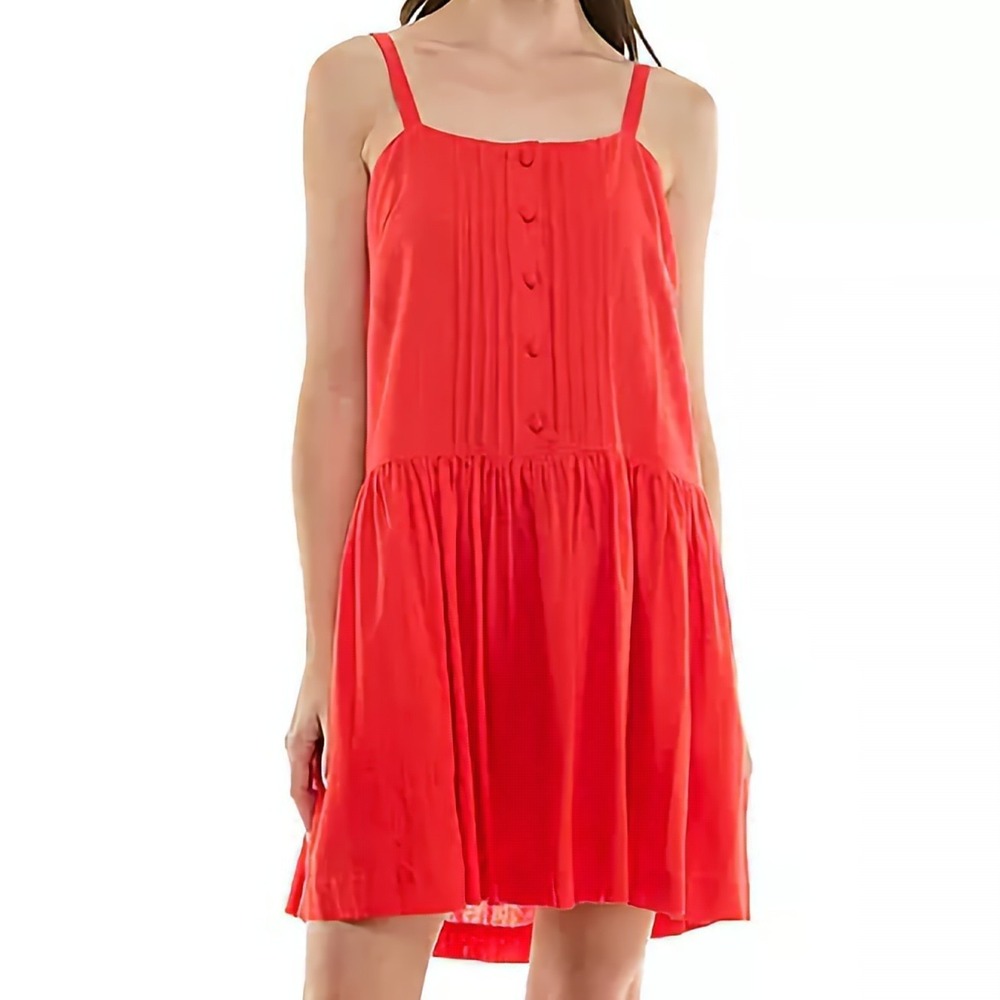 Taylor Pintuck Square Neck Mini Tomato Sleeveless Dress Womens Size 16 NWT